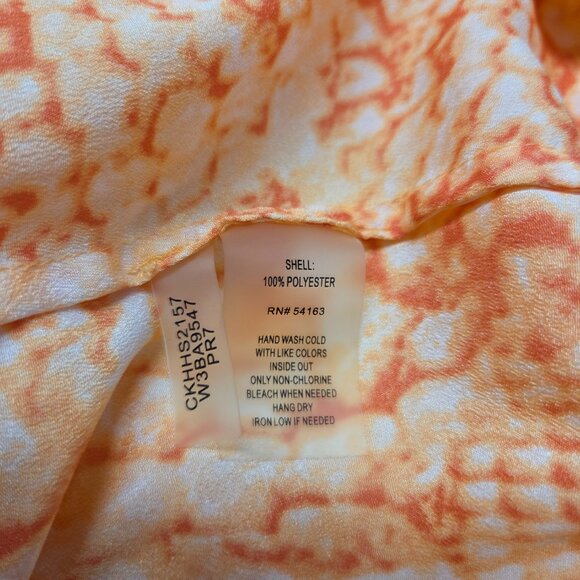 Calvin Klein 1X Bright Orange White Snake Skin Print Button Up Semi Sheer Blouse - Picture 10 of 10